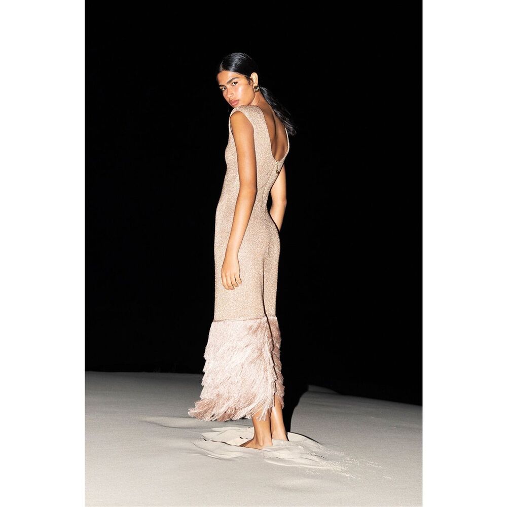 AJE BREEZE KNIT MIDI DRESS IN ROSE GOLD SIZE MEDIUM $639 - Picture 5 of 13